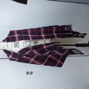 Lovestitch Red Black Plaid Oversized Cozy soft Scarf Wrap Fringe Warm Preppy